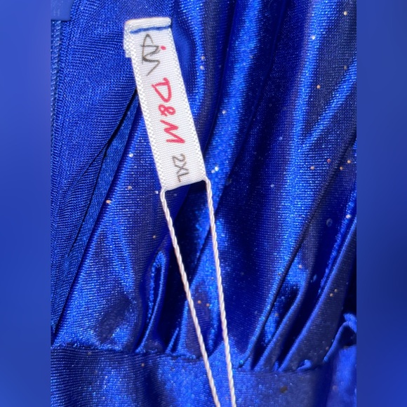 D&M Sparkling Blue Elegant Floor Length Gown w weighted train - Picture 8 of 8